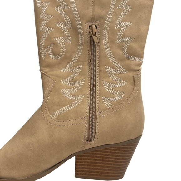 Tan Western Cowboy Boots Indigo Rd. Embroidered Mid-Calf Stacked Heel Womens 7M - Picture 10 of 15